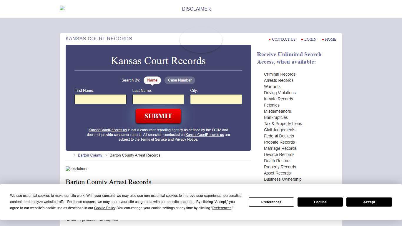 Barton County Arrest Records KansasCourtRecords.us